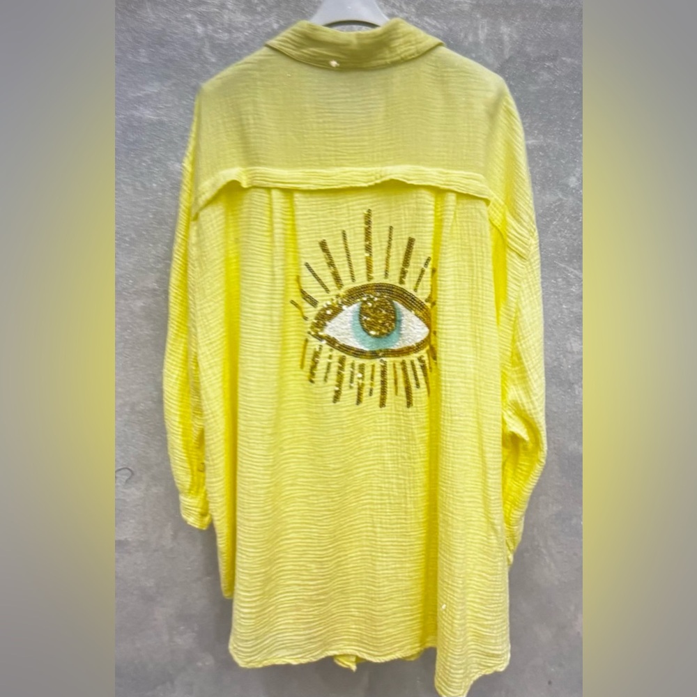 Evil Eye Gauze Cotton Oversized Shirt